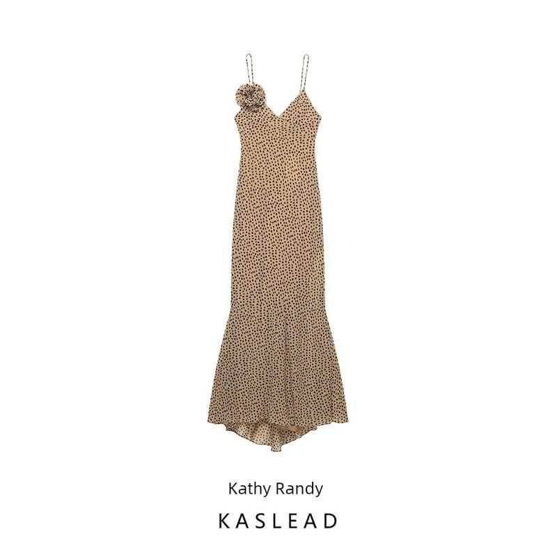Kaslead New Arrival Women's Clothing Fashion Style Flower Decoration Polka Dot Brace Dress 3675535 730