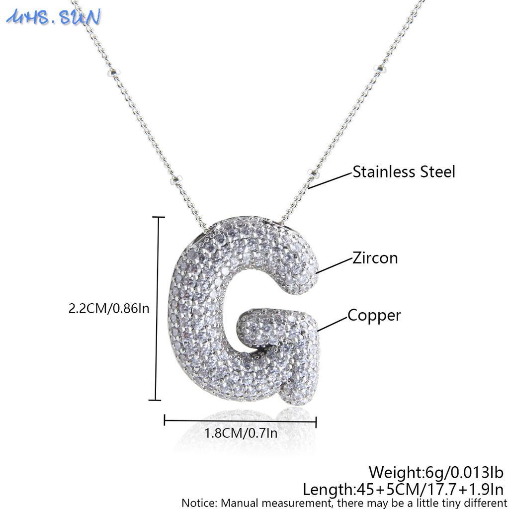 MHS.SUN High Quality Bubble Initial Necklace Letter A-Z Silver Color Zircon 26 Initial Balloon Pendant For Women Men Jewelry