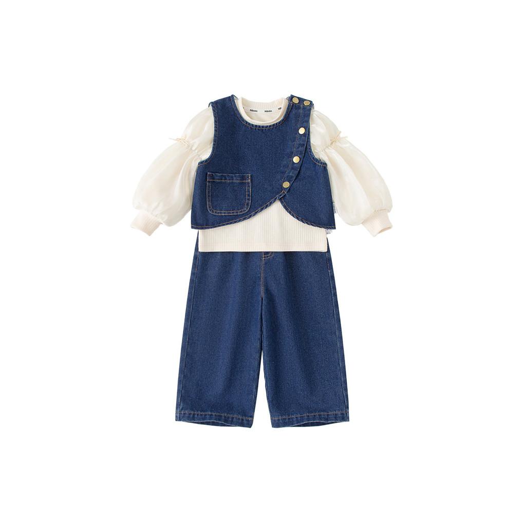 

Toddler Girls Casual Three Piece Denim Suit With Long Sleeve Top For Spring Autumn 140m