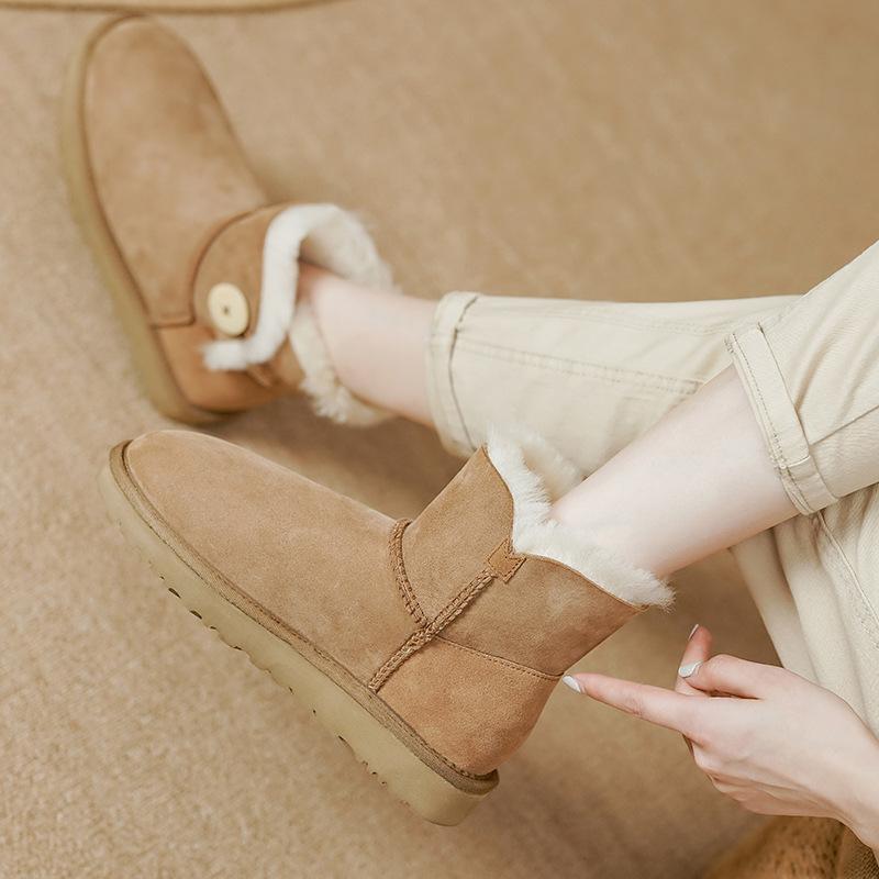 Foreign Trade New Winter Warm Thick-soled Fur Integrated Women's Snow Boots Piled Thickened Solid Color Button Cotton Shoes Boots