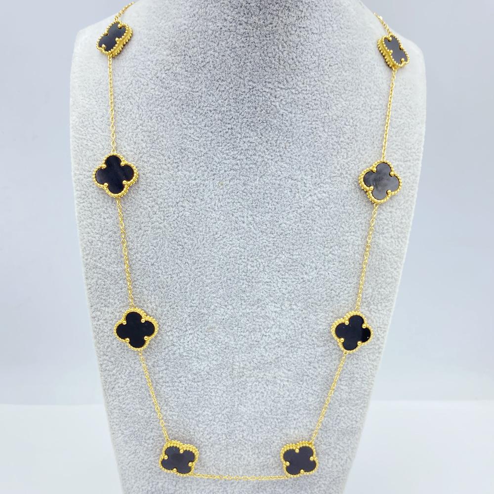 15MM Titanium Steel Four Leaf Flower 10 Flower Sweater Chain 60CM Double Lucky Four Leaf Clover Necklace