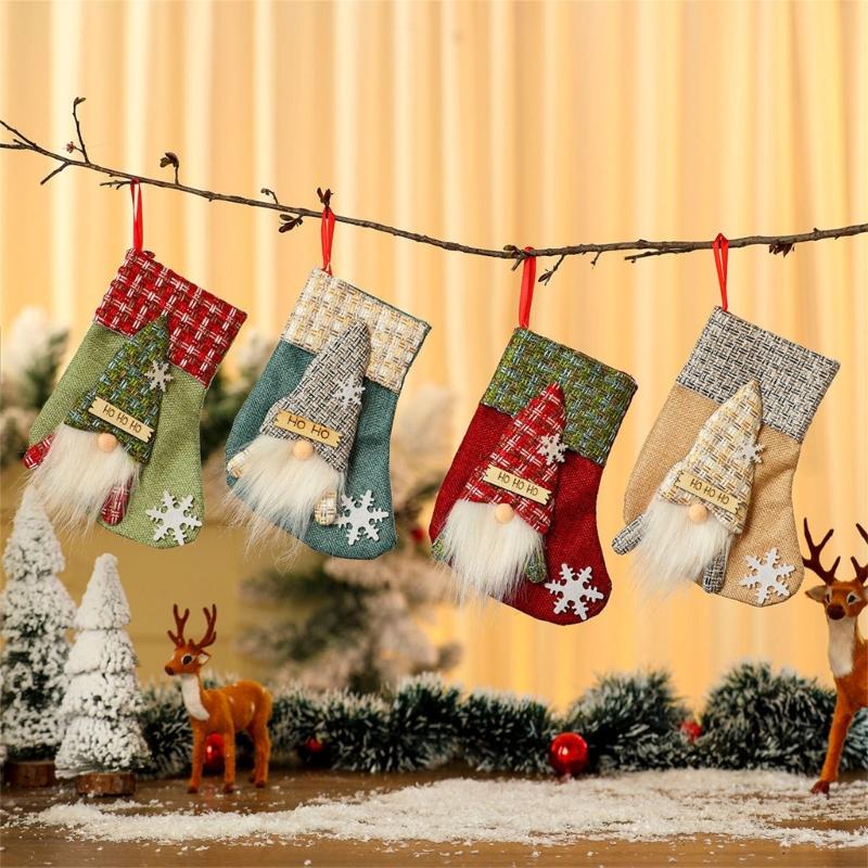 4 Pcs Lovely Christmas Hanging Socks Christmas Stockings Candy Gift Bag Christmas Decorations For Home Office Party