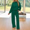 Women's Casual Hooded Top with Drawstring and Wide Leg Pants Set