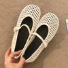 Fashion Concise Mesh Woven Design Ballet Flat Shoes Women Fashion Round Toe Buckle Mary Jane Shoe Summer Comfort Soft Bottom Flat Sandal