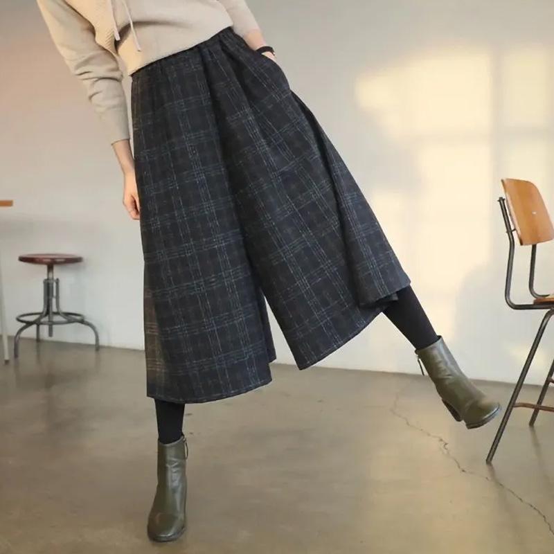 Pants for Women Long Trousers Plus Size Thickened Stretchy Versatile Casual Wide Leg Wide-Leg Tweed Pants