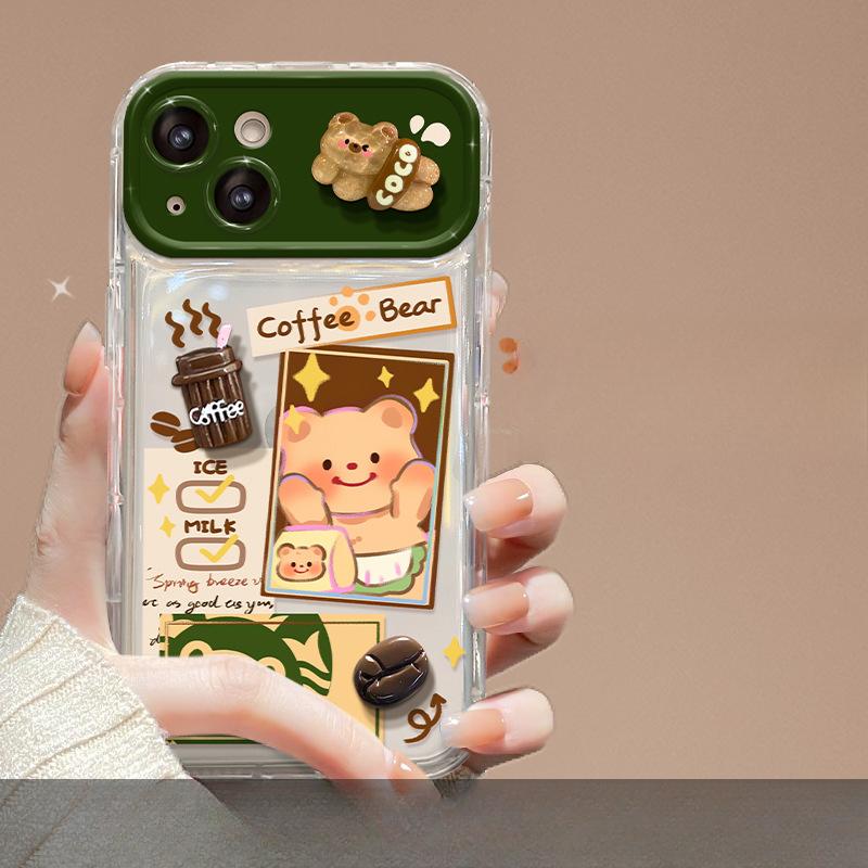 Butter Bear Doll Pendant Applicable To Apple 15promax Mobile Case IPhone 14 Flip Mirror XS Transparent