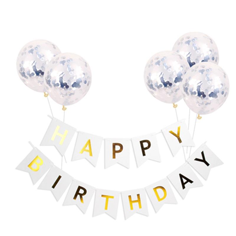 Happy Birthday Flag Sequined Balloon Set Birthday Room Living Room Confession Decoration Simple
