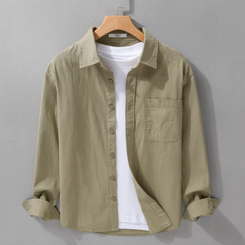 Spring and Autumn Japanese-Style Retro Dark Striped Long Sleeves Shirt Men's Simplicity Pure Cotton Loose Casual Shirt Trendy Easiest for Match