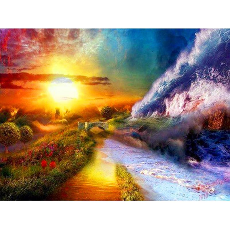 Diamant-Gemälde, 5D-DIY, Meer, voller Bohrer, quadratisch, Diamant-Stickerei, Sonnenuntergang, Bild von Strass-Landschaft, Wanddekoration