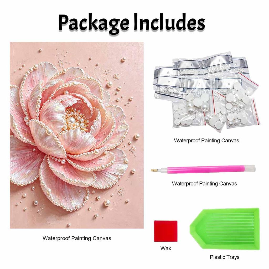 Handmade Framed Pearl Bead Painting Kit Elegant Pink Peony Flower 3D Shiny Canvas Art Ready to Display Home Decor Gift Idea for Living Room