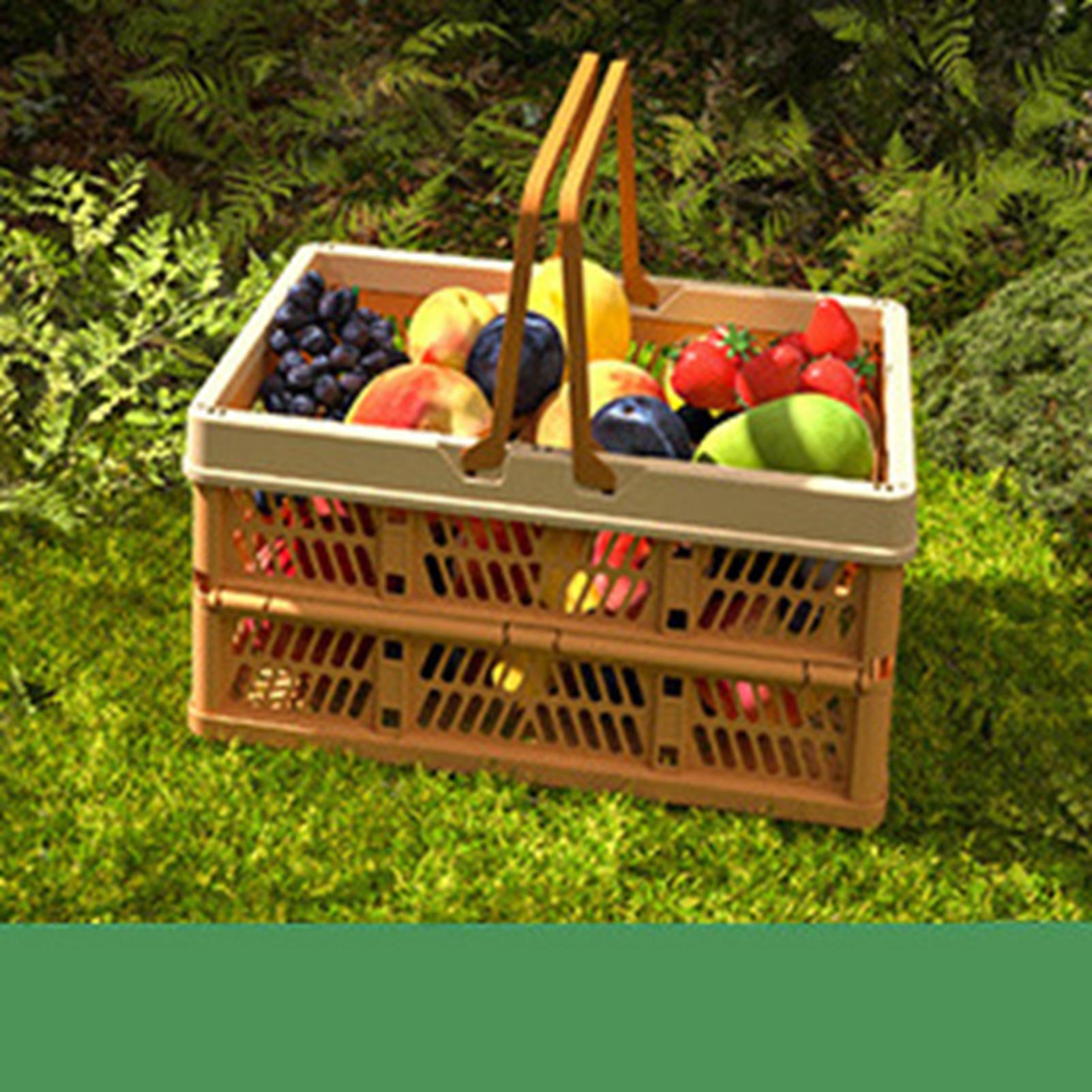 

Складная корзина для пикника среднего размера в японском стиле, портативная, с ручкой для переноски, дорожная корзина для улицы, дома, кофейного цвета с