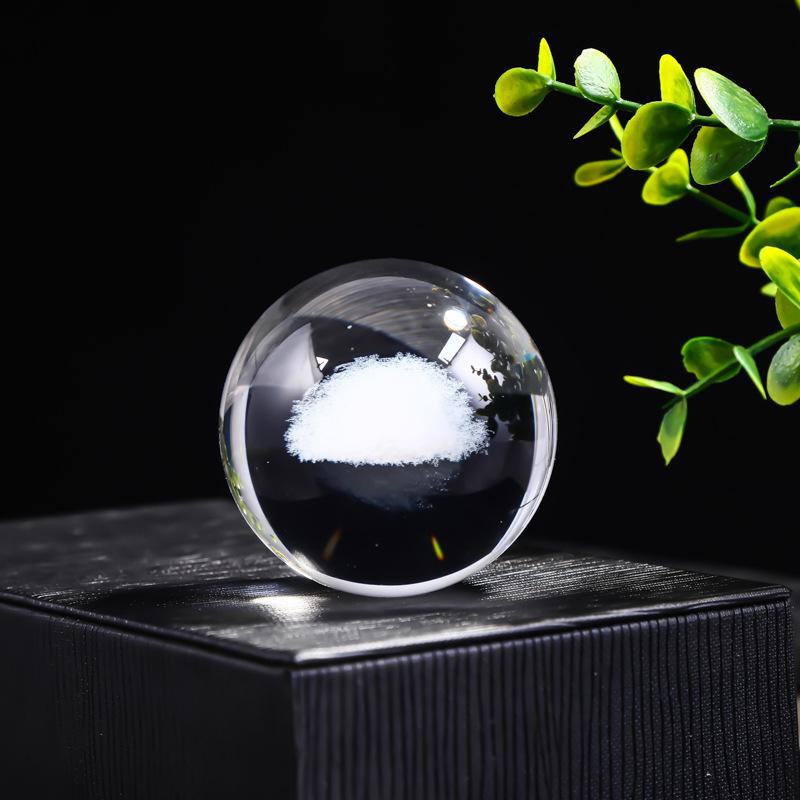 "40 Crystal Ball Ornaments: Rainy Day Clouds, Sun, Galaxy Design - Laser Engraved Cube for Home Decor and Gifts"