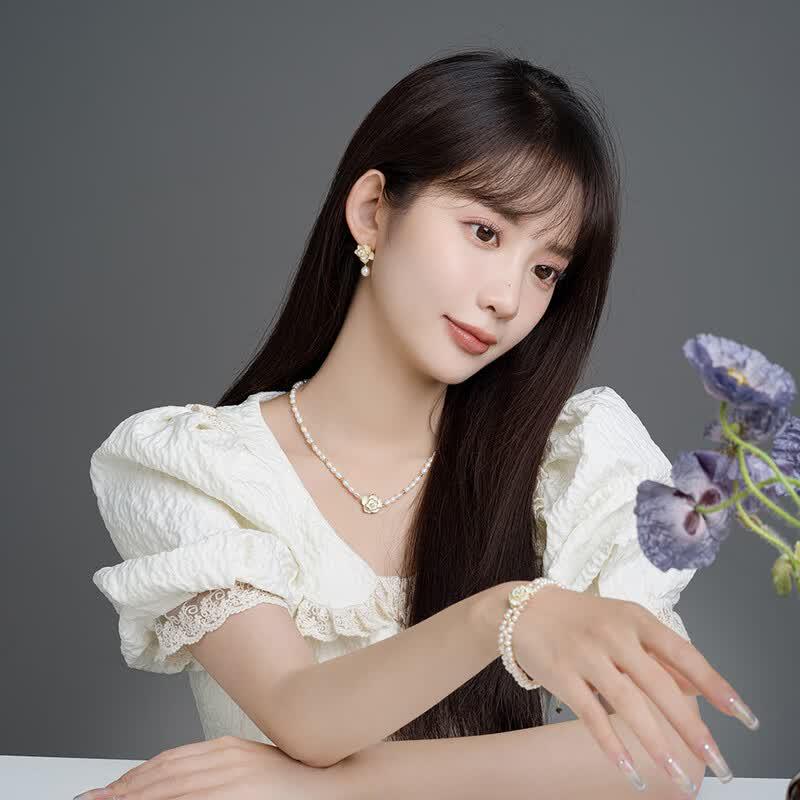 Chow Tai Seng Camellia Pearl 925 Silver Stud Earrings