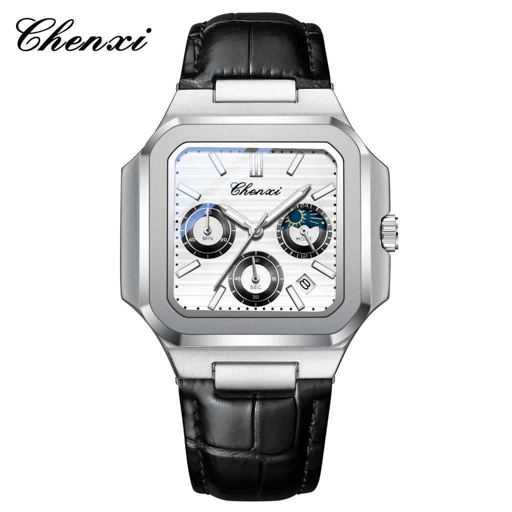 Fashion Men Watch Luminous Waterproof Chronograph Date Man Wristwatch Square Stainless Steel Quartz Men's Watches Reloj