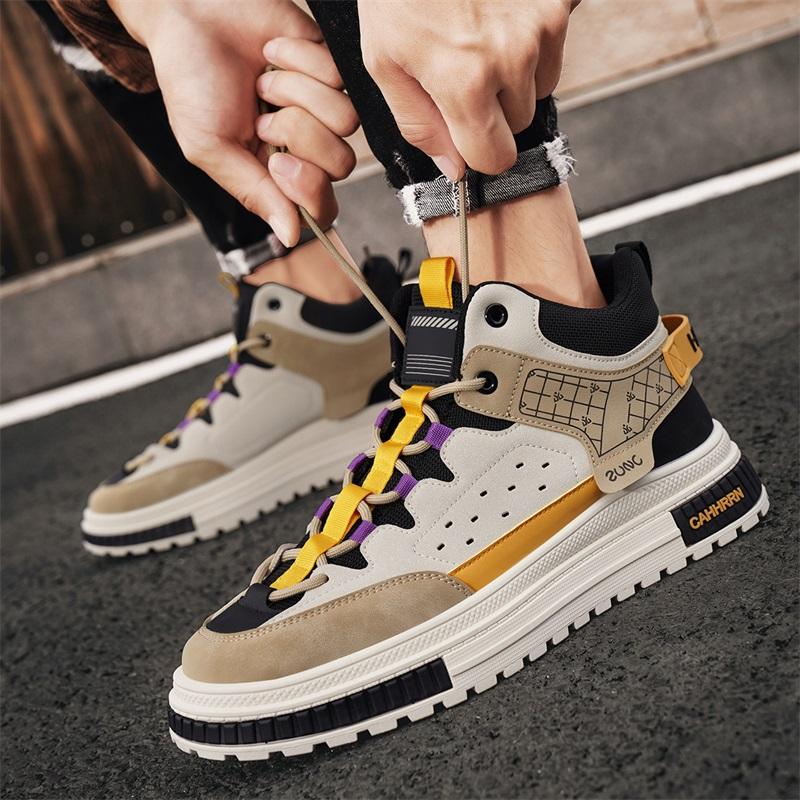 Casual Shoes Men High Top Flat Comfortable Trendy Skate Shoes Non-slip Outdoor Sports Lace-up Walking Shoes for Men