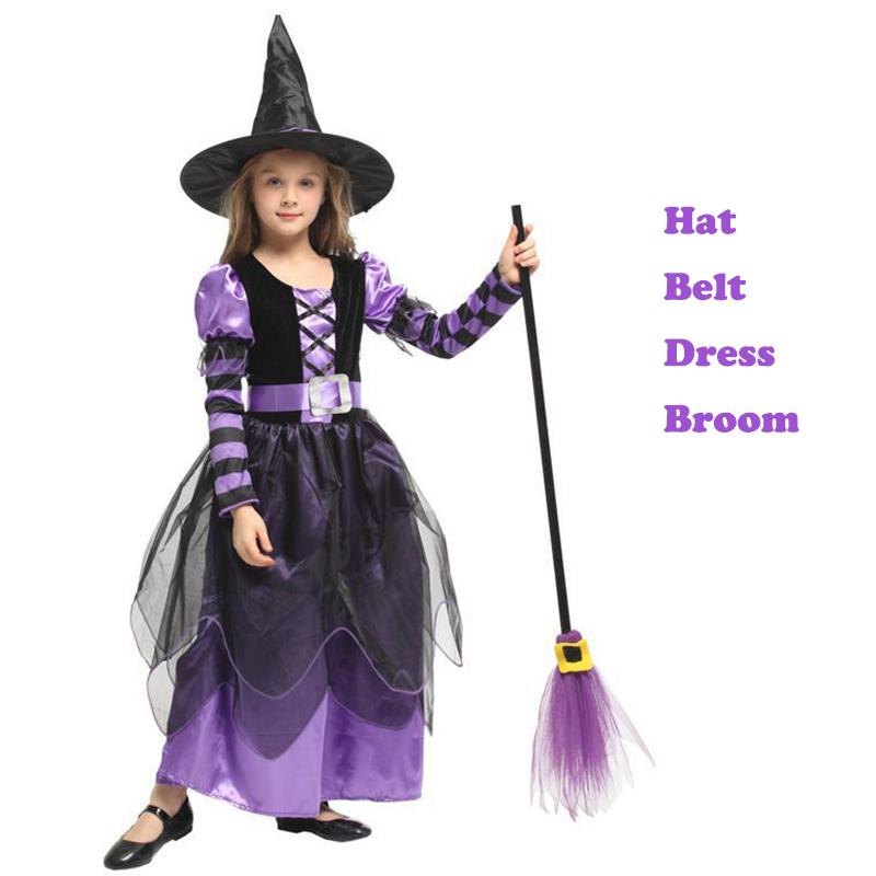 Halloween Børne Lilla Heks Kostume Piger Eventyr Troldmand Kjole Børnetøj Baby Flagermus Edderkop Fest Cosplay Outfit 2-12 År