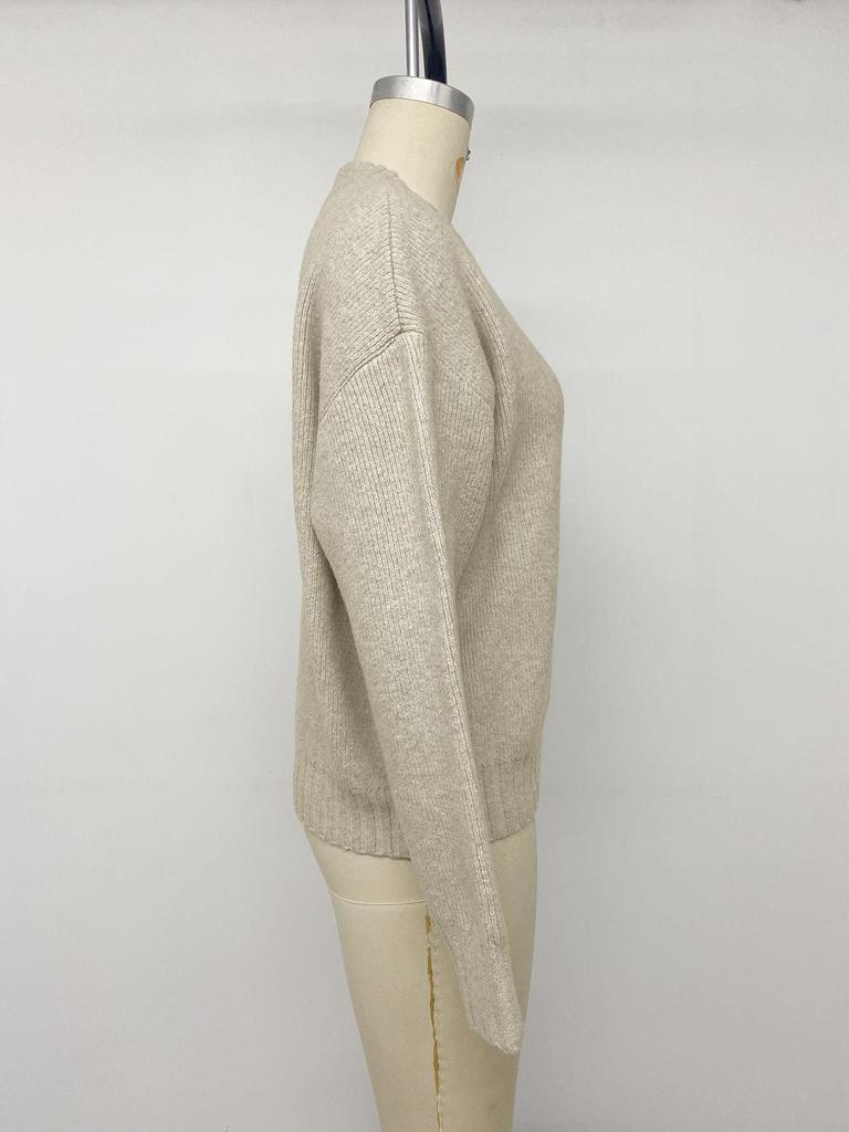 Women's Autumn Round Neck Solid Knit Cardigan with Zipper