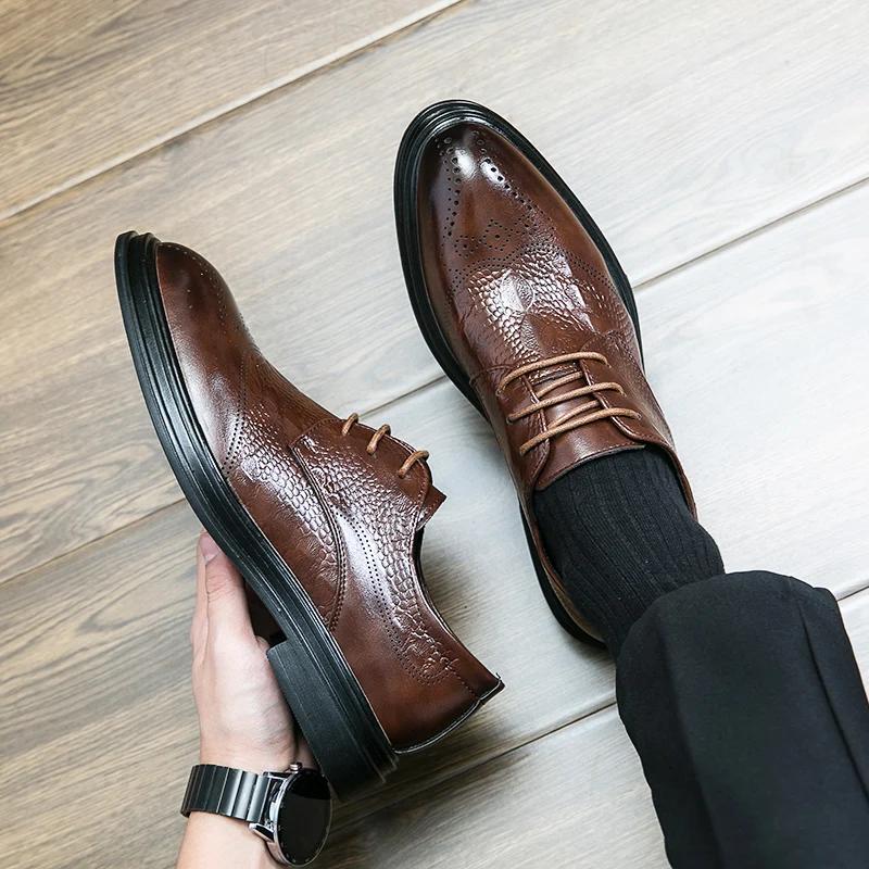 Fashion New Black Men Derby Shoes Brown Round Toe Lace-up Party Men's Formal Shoes Pu Leather Size 38-46 Men Dress Shoes