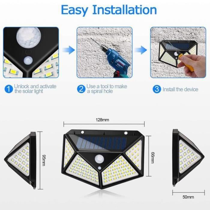 Lampe Solaire - YWEI - 100 LED - Détecteur de Mouvement - Étanche IP65 - Jardin 4 Pack
