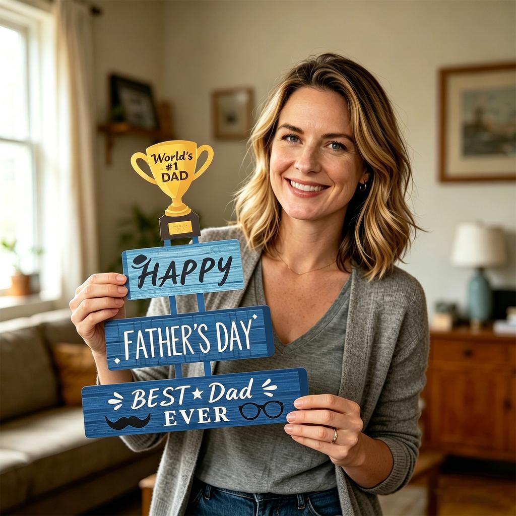 Father’s Day Door Hanging Party Decoration with Trophy Print and Adhesive Dots Ribbon for Event Celebration Display