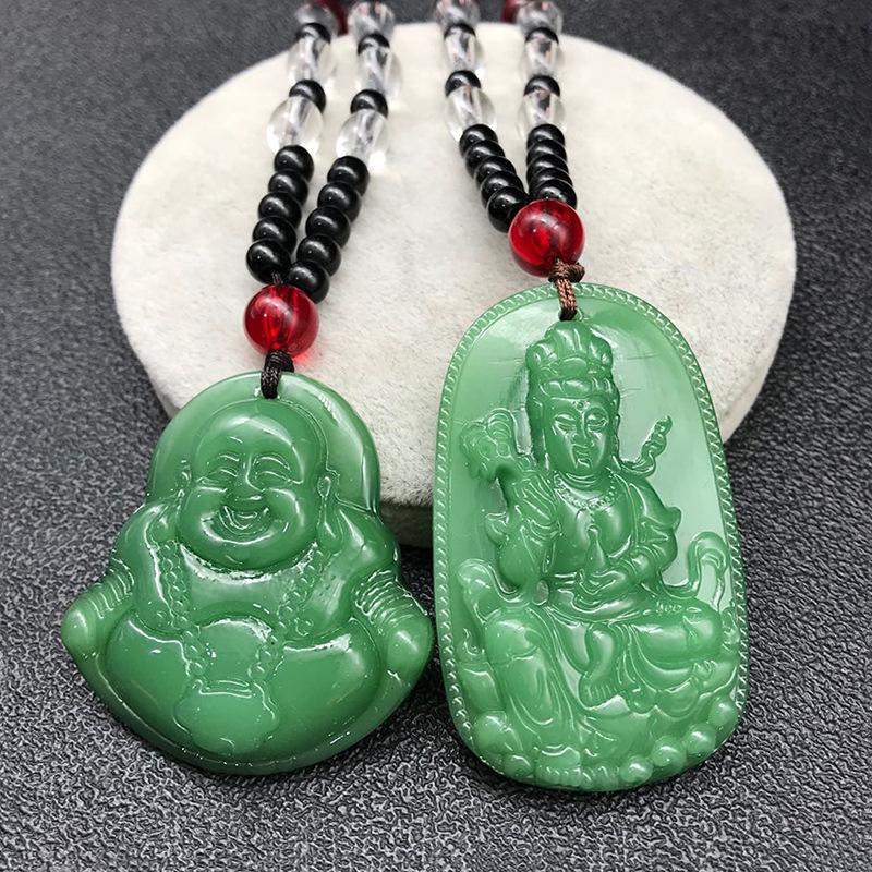Retro Guanyin Buddha Guan Gong Imitace Jadeitového Přívěsku Řetízek Doplňky Náhrdelník Etnický Styl Přívěsek