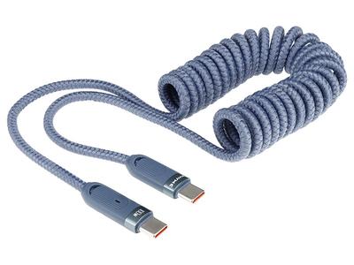 WAYME Microfiber Braided Charging and Sync Cable, Spiral, 50 - 180 Cm, USB-C > USB-C, Max 100W, Blue