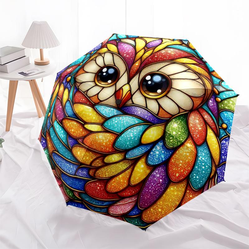 

1pc Owl Art Automatic Open/CloseCartoon Umbrella, Portable Compact Umbrella for Men & Women A061