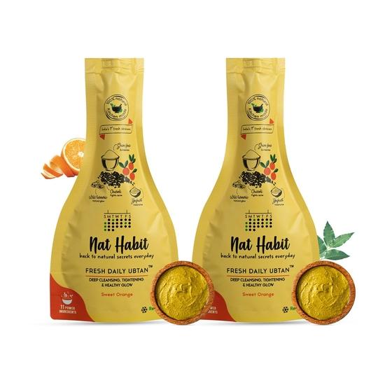 Nat Habit Fresh Sweet Orange Ubtan & Gesichtspackung für strahlende Ausstrahlung, Bräune und Tiefenreinigung, geeignet für alle Hauttypen(40 g x 2er-Pack)