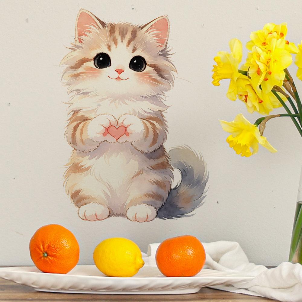 Cat Cartoon Decal Static Cling Wall Fridge Car Sticker Multipurpose Removable DIY Decor
