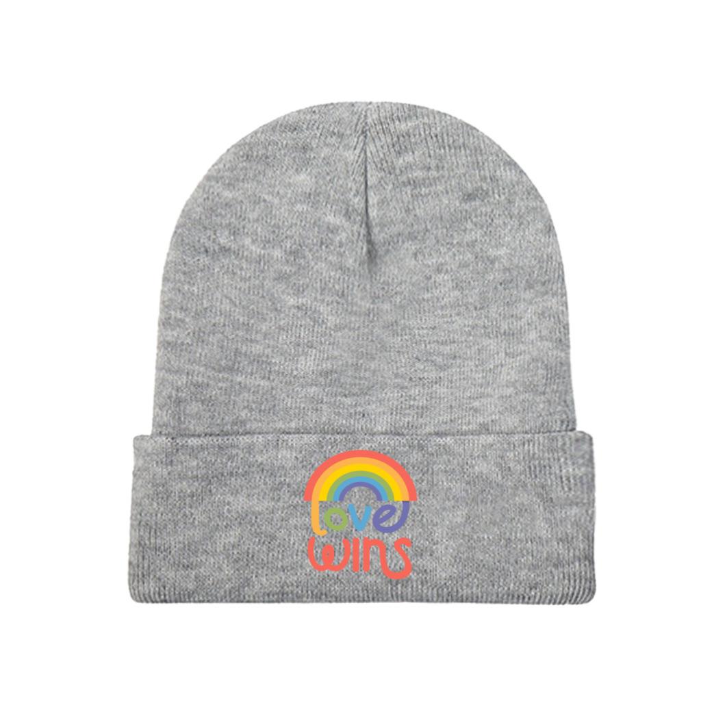 Love Wins LGBT Gay Rights Knitted Hat Women's Unisex's Beanies Autumn Winter Hats Polyester Rainbow Gay Pride Casual Melon Cap