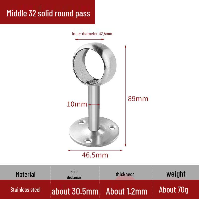 Stainless Steel Round Flange Base Wardrobe Clothes Rail Holder and Towel Rack Fixing Accessories.