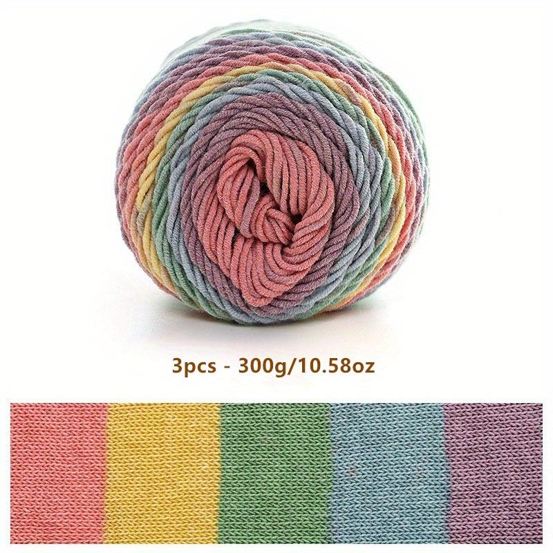 3-Pack 300g/10.58oz Soft & Durable Multicolor Dyed Gradient Cotton Acrylic Blend Yarn for Knitting, Crocheting Sweaters, Scarfs