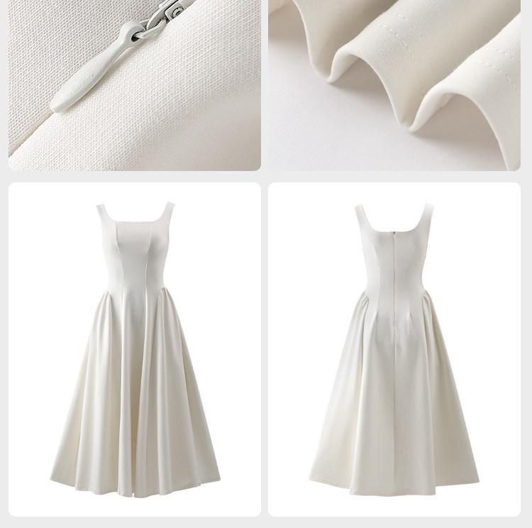 Women's Slim-fit White Moonlight Camisole Dress - Sleeveless Waist-cinching Birthday Style for Early Summer/Spring