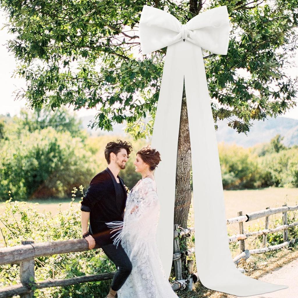 Extra Large Wedding Bow Decor, 118x28 Inch Giant Satin Bow with Long Streamer Huge Decorative Oversized Gift Belt for Arch Bachelorette Birthday