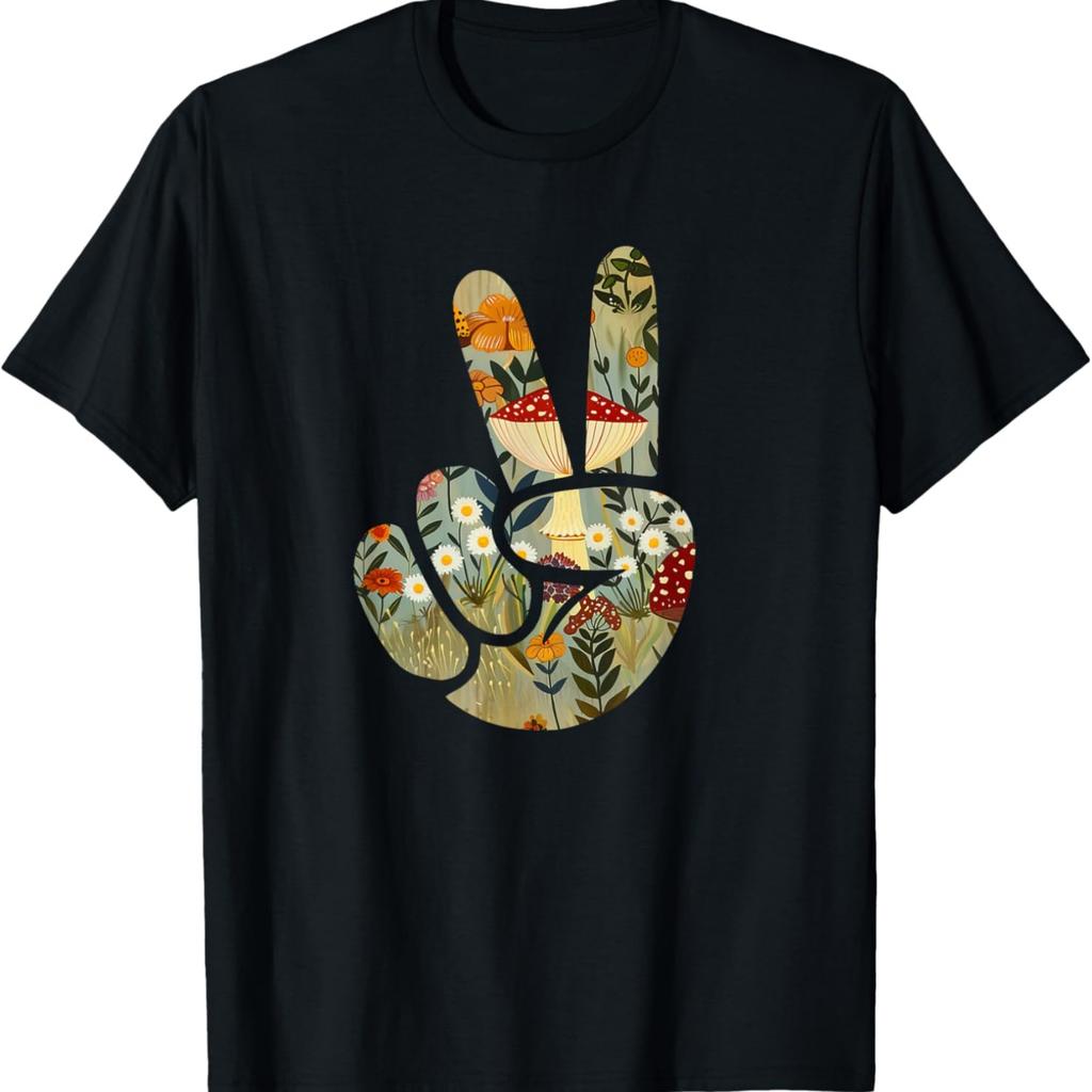 Natural Silhouette Forest Meadow Cottagecore Peace Sign Hand T-Shirt(39)