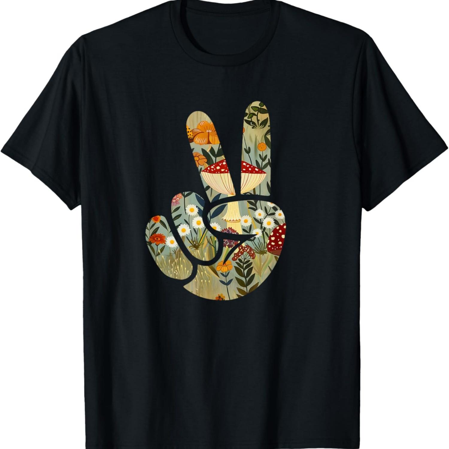 

Natural Silhouette Forest Meadow Cottagecore Peace Sign Hand T-Shirt(39) S чёрный