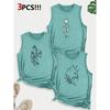 Sunflower Cat Line Art Combination Gift Print Pattern Round Neck3Pack of Sleeveless Vests for Women In Spring, Summer, and Autumn