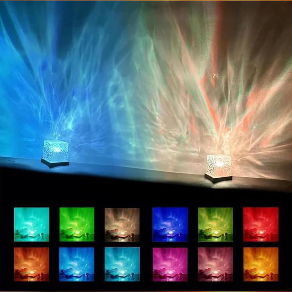 Translucent Cube Ocean Wave Projector Light with 16 Colors and Remote Control Cube Aura Lamp,Lights Projector Light for Bedroom Aurora Lamp