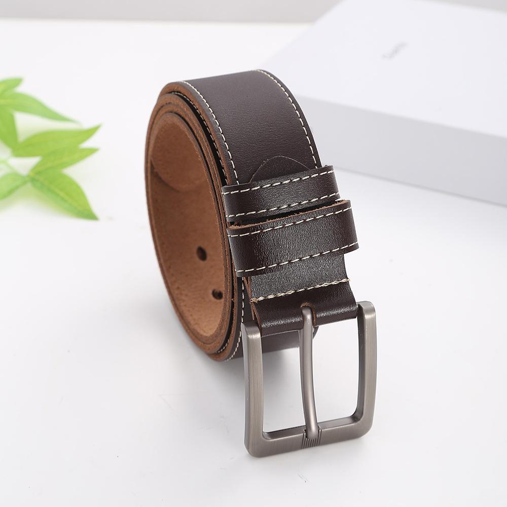 

Мужской простой антикварный ремень из коровьей кожи в стиле ретро с персонализированной пряжкой из сплава, средний зеленый ремень темно-коричневого