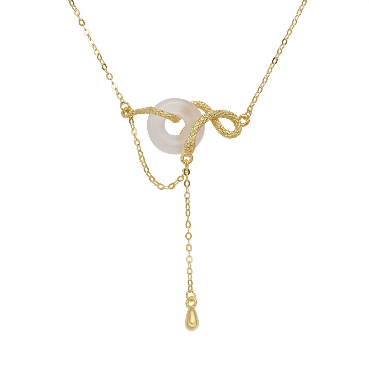 

Женское ожерелье из стерлингового серебра 925 пробы, ретро, желтое золото, кулон с пряжкой безопасности в виде духовной змеи, нишевая темпераментная цепочка для ключицы 925 Silver