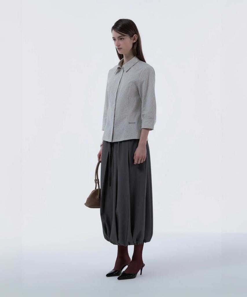 Mausolleum Gingham Waistband Layered Balloon Pleated Skirt - Gray