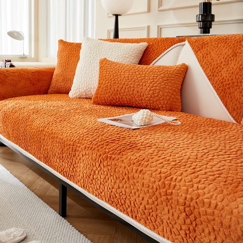 Plush Solid Color Stone Pattern Sofa Cushion Winter Thickened Non-Slip Quilted Sofa Cushion Thickening Modern Sofa Cover Cloth