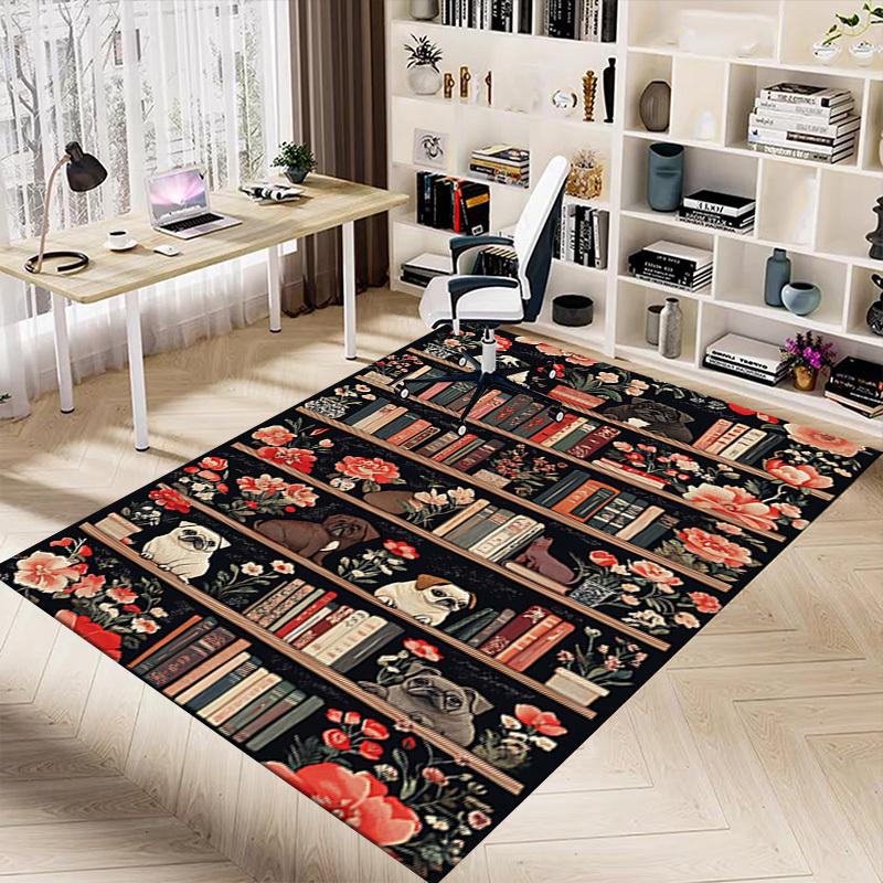 1PC Bookshelf Flowers Extra Large Non Slip Floor Carpet, Office, Family, Bedroom, Studio   Large Area Rug Indoor Rugs, , Vibrant Colors