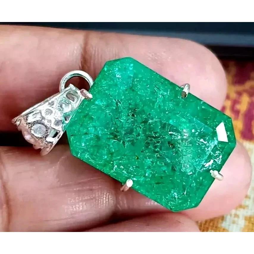 BMR Jewels Natural 58 Ct Green Emerald Loose Gemstone 925 Silver Pendant