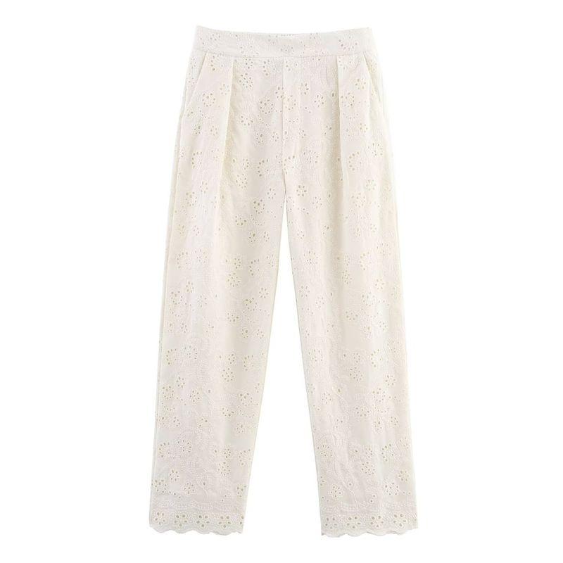 Kaslead New Women clothes Western Style Hollow Embroidery Shirts Casual Trousers 2731063 2731064