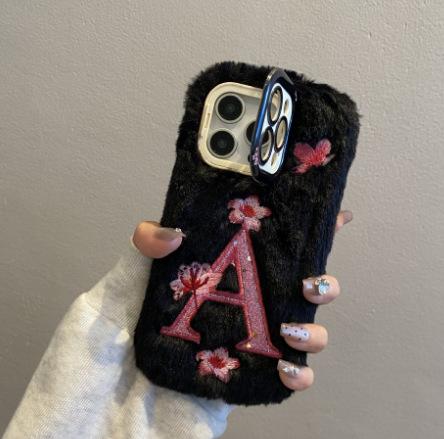 Autumn and Winter Plush Butterfly Flower Mobile Phone Case for Apple 16PROMAX Trend 15 Fine Holes 12 Letters Bracket 11