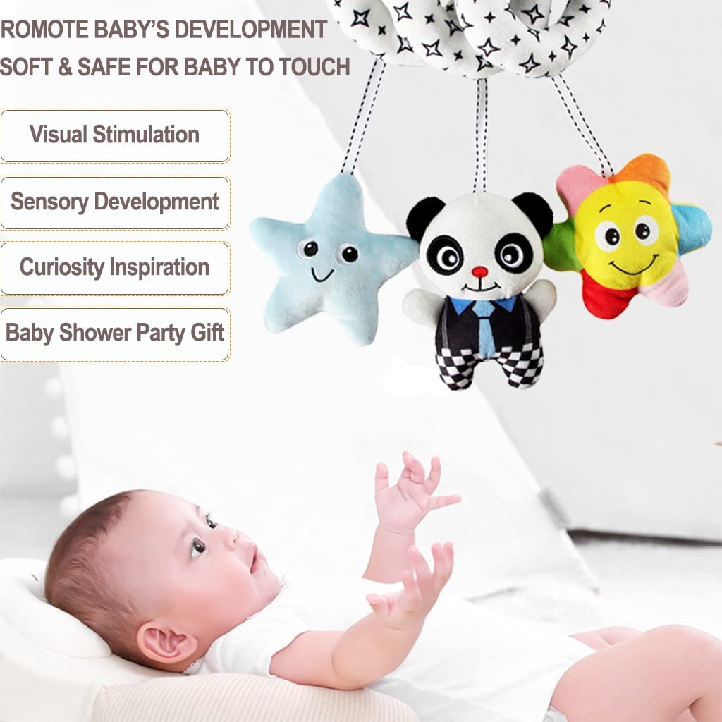 Car Seat Spiral Plush Toys, Crib Toys Spiral Activity Toy Built-in BB Device & Rattle & Sound Box, Newborn Sensory Toy Best Gift for 0 3 6 9 12 Months