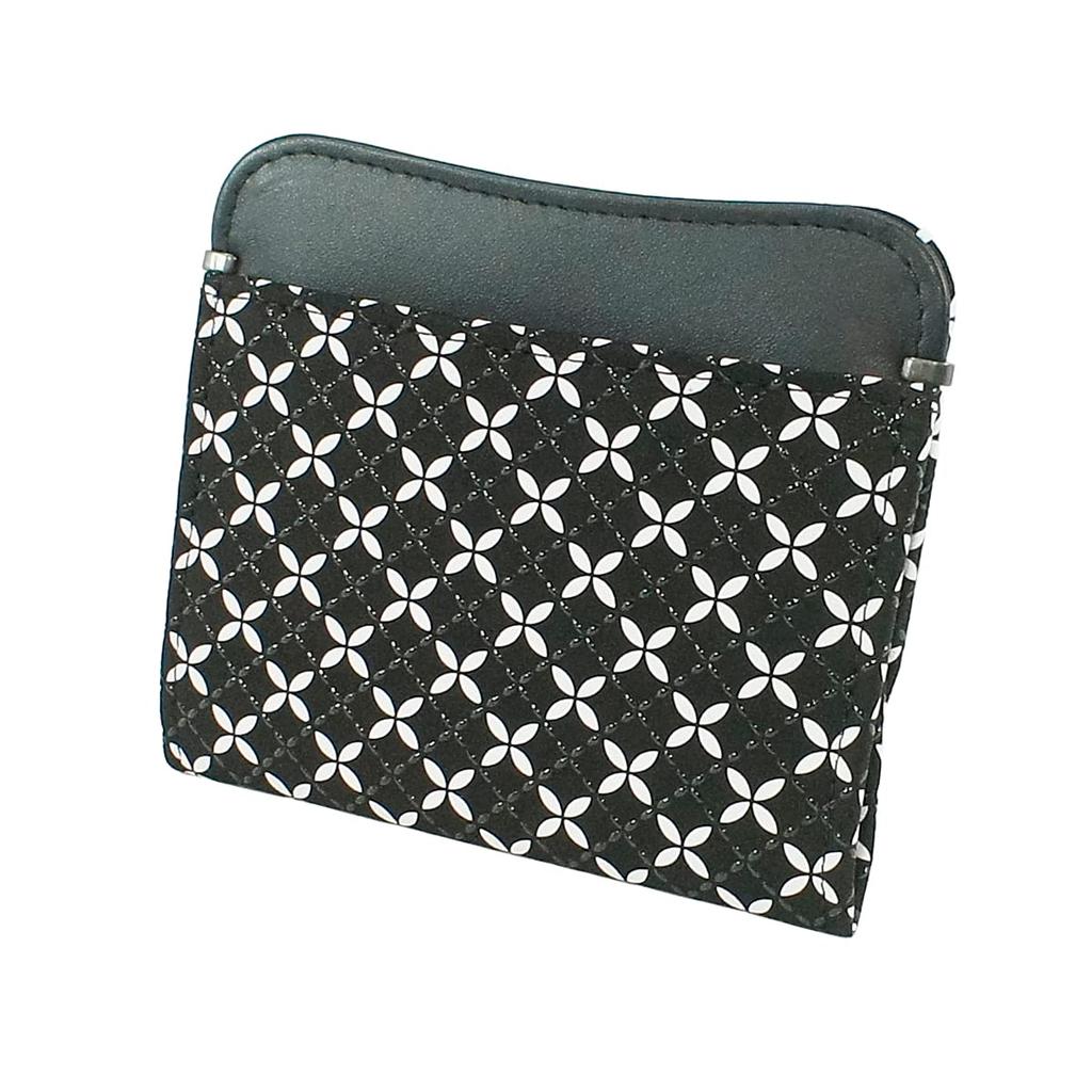 Indenya Inden Coin Purse, Deerskin Leather, Soft, Shippo Pattern, Black with Black Lacquer and White Chintz, 8803
