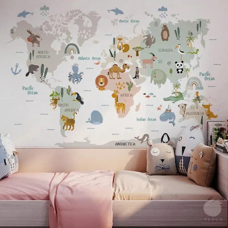 1pc Animal Map Wall Sticker, Home Decoration Wall Sticker, Cute Room Decoration Supplies