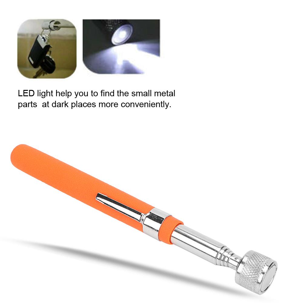 Non slip Magnetic Telescopic Retractable Pickup Stick Pick up Tool with LED Light Orange
